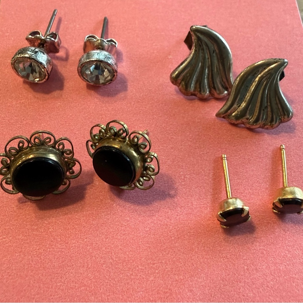 Lot of Four Earrings Pierced Stud Huggie Silver Tone Gold Tone Minimalist